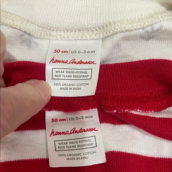 Hanna Andersson Red and White Striped and Holiday Print Footies pajamas - Picture 2 of 10
